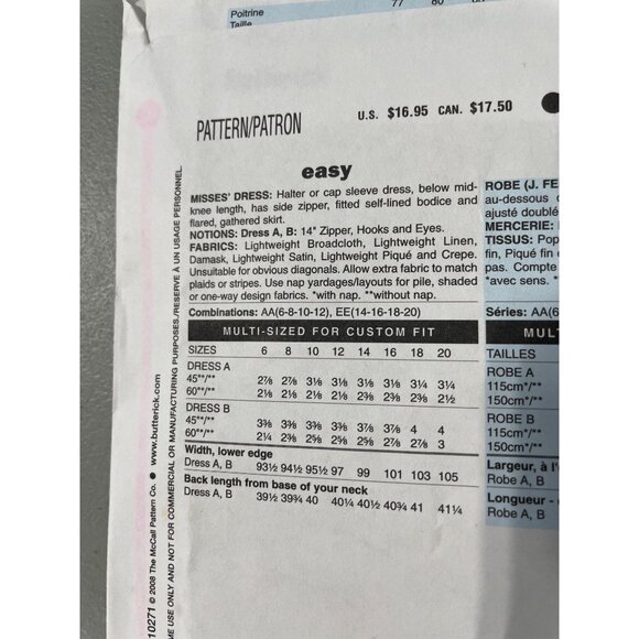 Butterick B5209 Sewing Pattern Retro '47 Dress Cap Sleeve Halter Size 14-20 NEW - Picture 4 of 6
